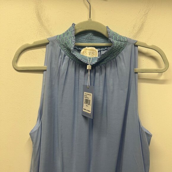 NWT Sail To Sable Periwinkle Sleeveless Top With Crochet Neckline & Pom Trim L - Picture 5 of 11